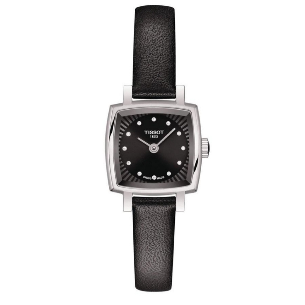 Nwot Tissot Lovely Square Stainless and black leather Quartz Womens Watch